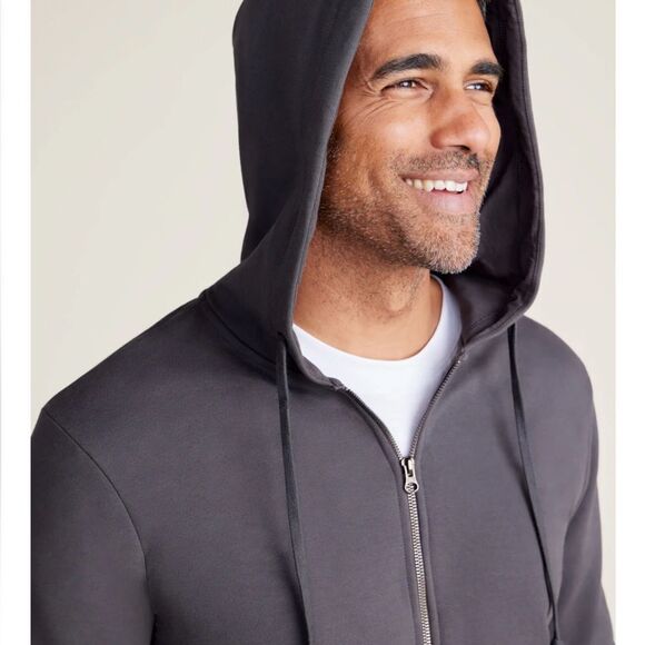 Barefoot Dreams Mens Pima Cotton Fleece Zip Hoodie in Carbon Gray Small NWT - Picture 4 of 6